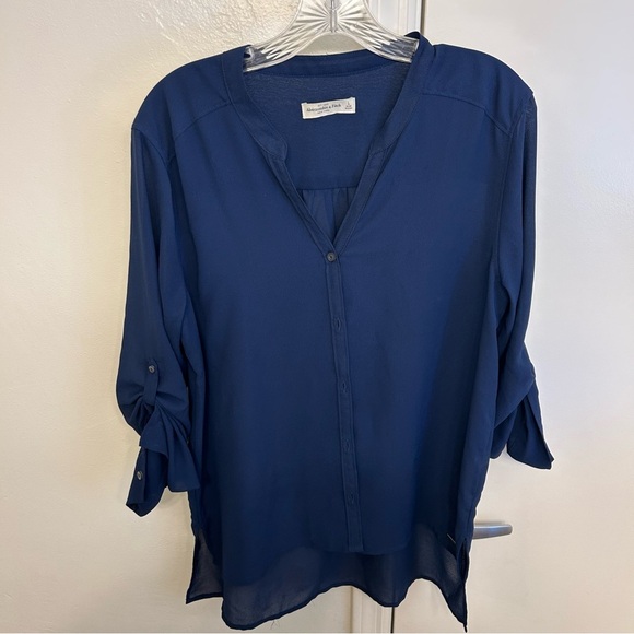 Abercrombie & Fitch Tops - Abercrombie & Fitch Women's Navy Blue Chiffon Blouse Size L